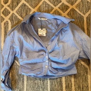 Zara blue stripped button down cropped shirt
